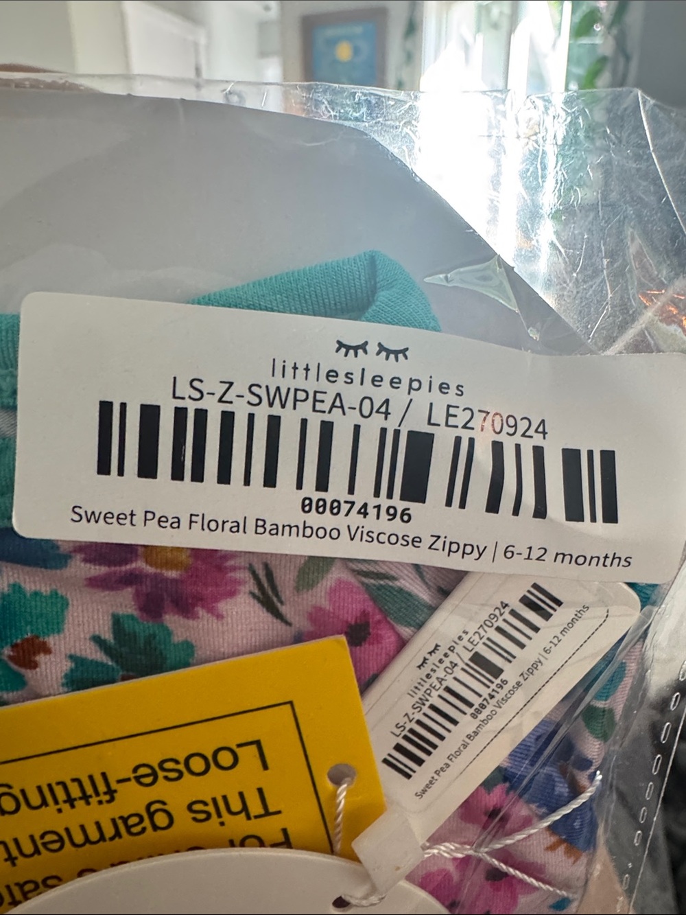 Little Sleepies Sweet Pea Floral Zippy 6-12 - Picture 4 of 4